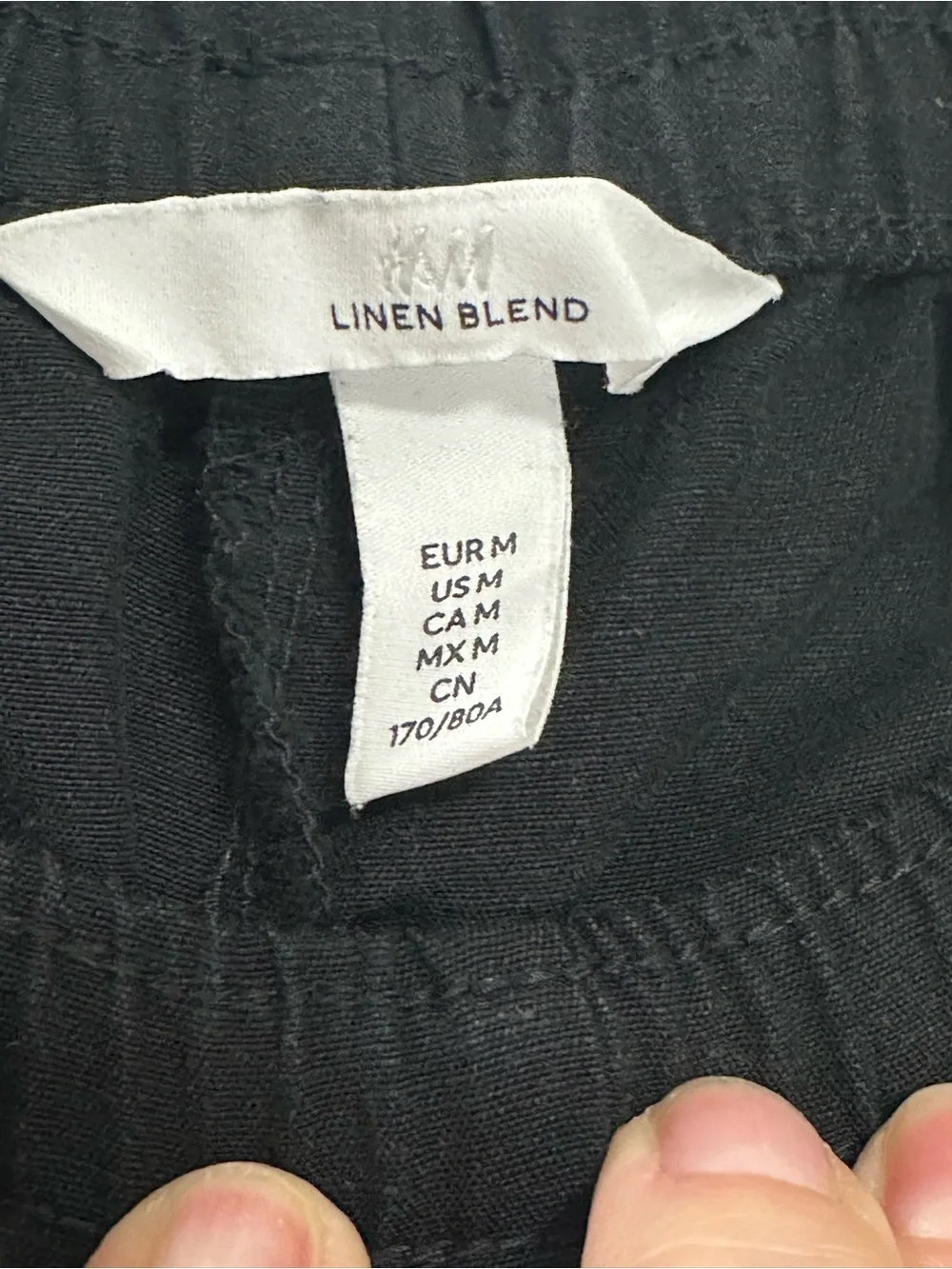 H&M Linen Blend Wide Leg Pants Womens M Black Pull On Elastic Waist Resort